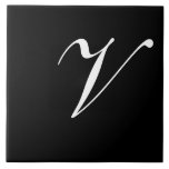 Carreau V Monogramme initial blanc sur noir<br><div class="desc">Lettre blanche classique Monogramme sur Arrière - plan noir,  V.</div>