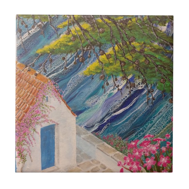 Carreau Vacances grecques bleu et rose (Devant)