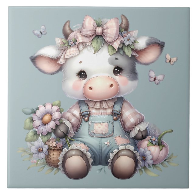 Carreau Vache Bébé mignonne Pastel dans les salons avec fl (Devant)