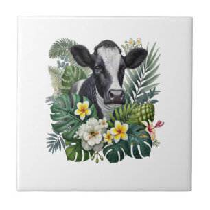 Carreau Vache dans la jungle florale Png, Vache tropicale