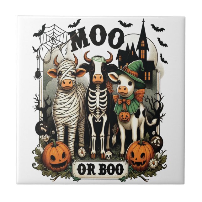 Carreau Vache de Halloween Moo ou Boo (Devant)