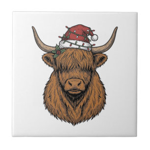 Carreau Vache des Highlands de Noël Gravure Vintage Chapea