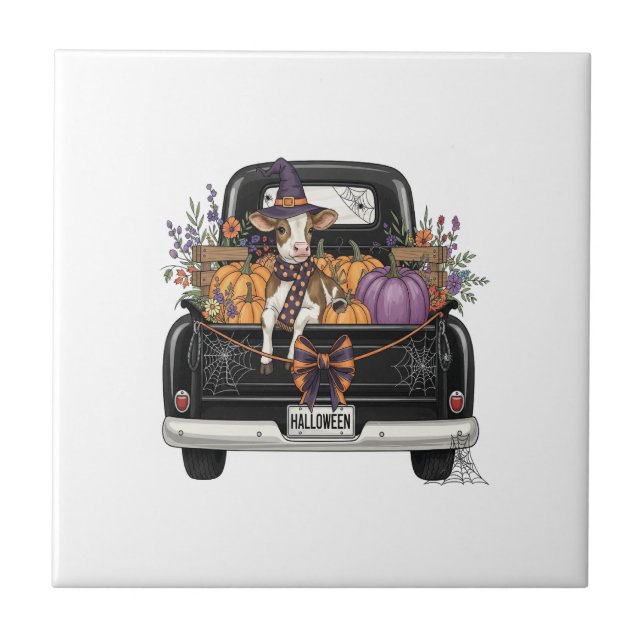 Carreau Vache des Highlands d'Halloween avec camion (Devant)