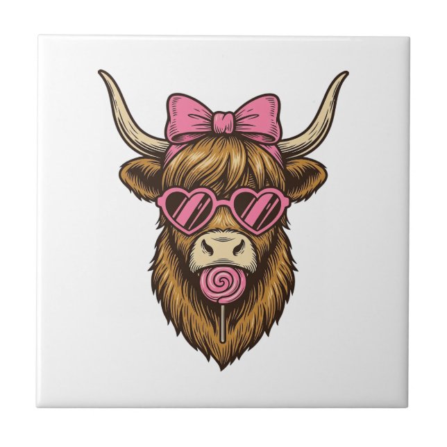 Carreau Vache des Highlands mignonne avec des lunettes à m (Devant)