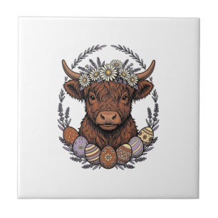 Carreau Vache des Highlands Pâques Art de l'oeuf floral vi