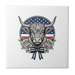 Carreau Vache des Highlands patriotique gravure vintage Ar