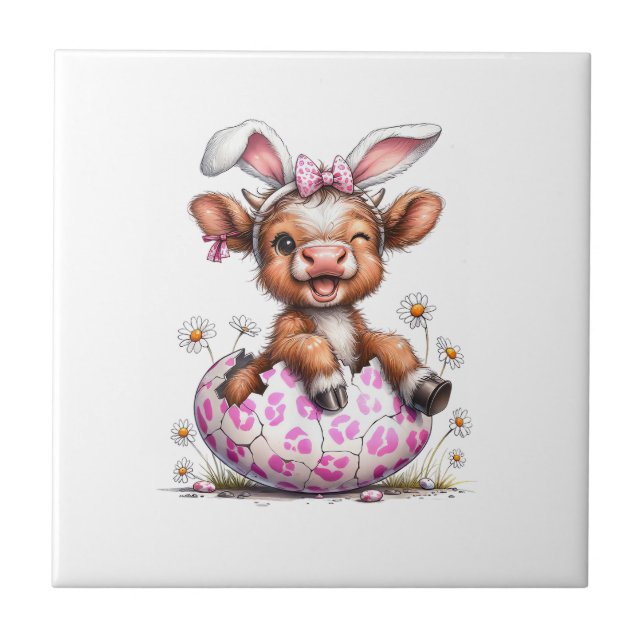 Carreau Vache drôle de Pâques Lapin Mignon Amateur de vach (Devant)