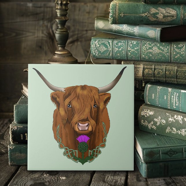 Carreau Vache Écossaise des Highlands Thistle Celtique Vio (Créateur téléchargé)