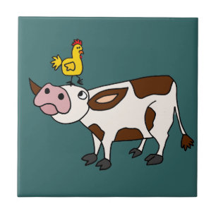 Carreau Vache géniale avec le poulet sur sa bande dessinée