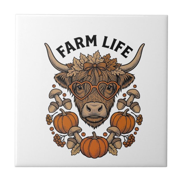 Carreau Vache Highland d'automne avec lunettes en forme de (Devant)