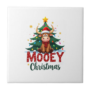 Carreau Vache Highland génisse chapeau de Père Noël Mooey