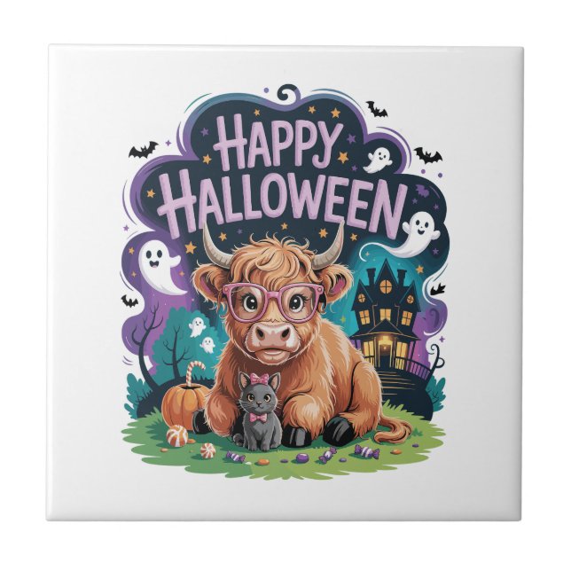Carreau Vache Highland Mignonne d'Halloween (2) (Devant)