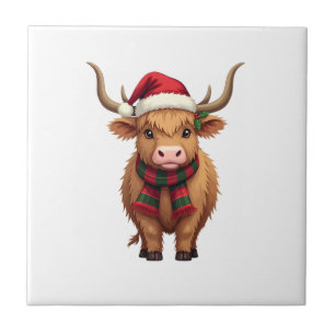 Carreau Vache Highland vintage de Noël au chapeau de Père