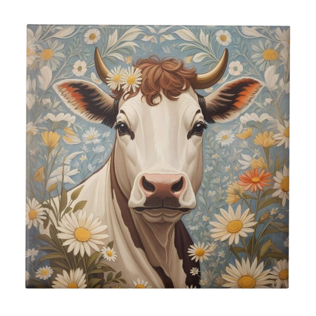 Carreau Vache Mignonne Aux Fleurs Faisées (Devant)