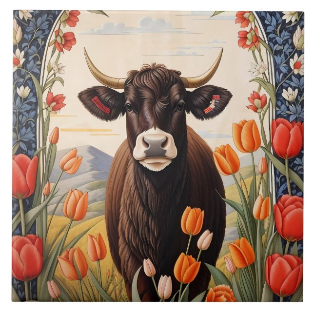 Carreau Vache mignonne aux tulipes (Devant)