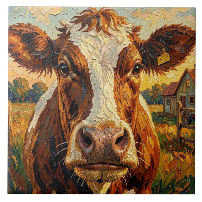 Carreau Vache mignonne en impasto à la ferme   (Devant)