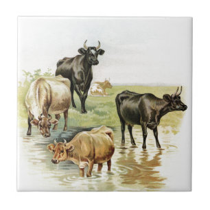Carreau Vaches de la ferme d'art vintage
