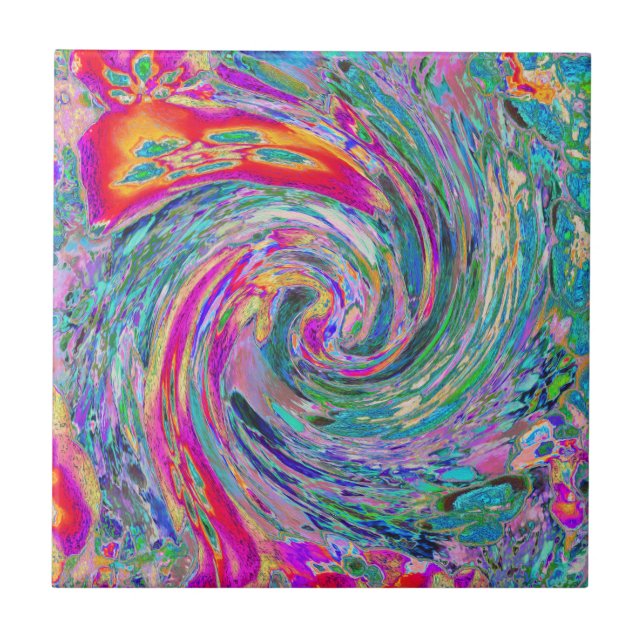 Carreau Vagues de couleur de fleurs psychédéliques florale (Devant)