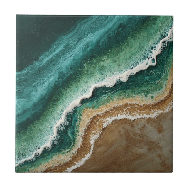 Carreau Vagues de résine fausse verte plage côtière (Devant)