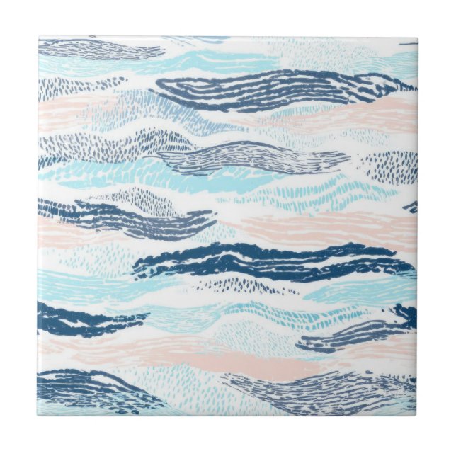 Carreau Vagues océaniques abstraites motif texturé bleu ro (Devant)