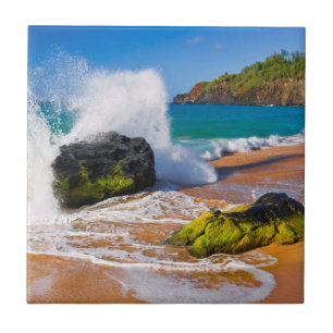 Carreau Vagues se brisant sur la plage, Hawaï