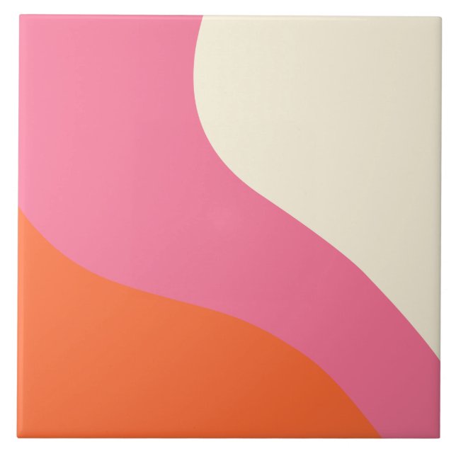Carreau Vagues simples - rose, orange et crème (Devant)