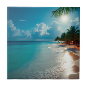Carreau Vagues tropicales Plage ciel bleu nuageux