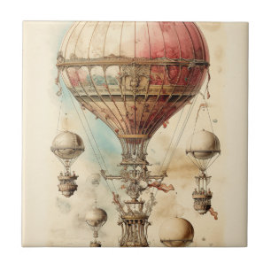 Carreau Vaisseau aérien de fantasy victorien - Rose, Beige