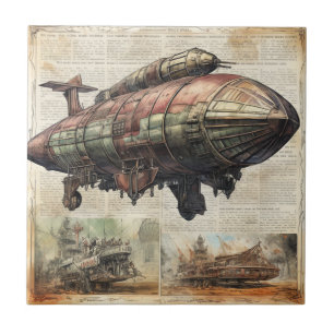 Carreau Vaisseau aérien Steampunk de conte de fées au-dess