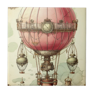Carreau Vaisseau aérien victorien ballon rose antique