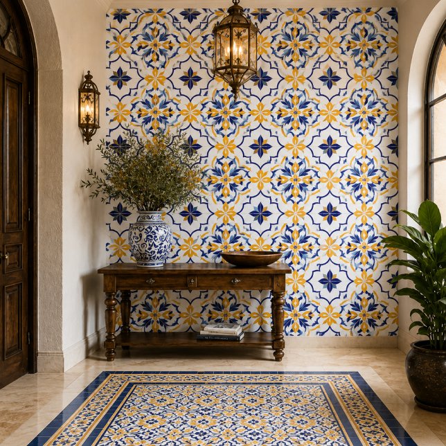 Carreau Valencia Solstice Sapphire Marigold Floral Luxury  (Créateur téléchargé)