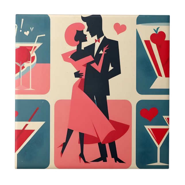 Carreau Valentine Couple de danse Mid Century Modern (Devant)