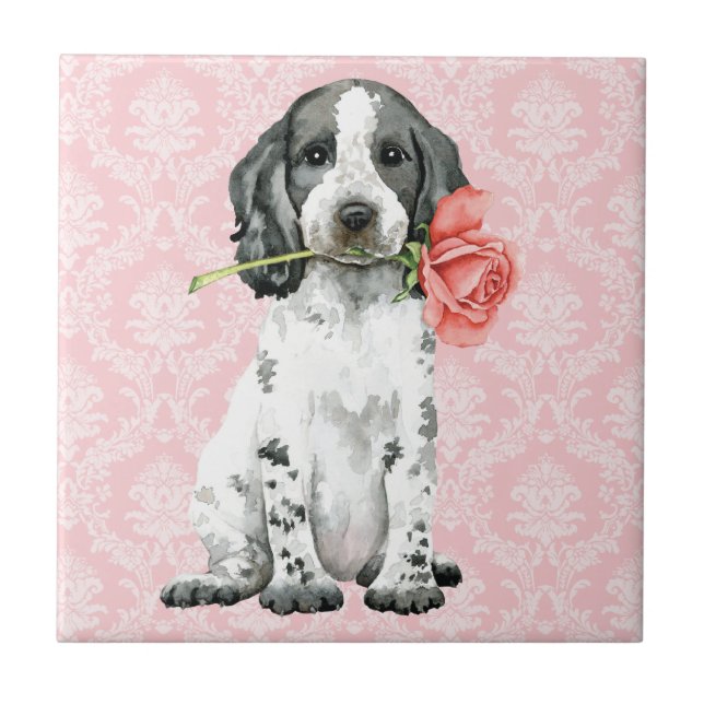 Carreau Valentine Rose anglais Cocker Spaniel céramique Ca (Devant)