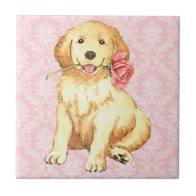 Carreau Valentine Rose Golden Retriever (Devant)