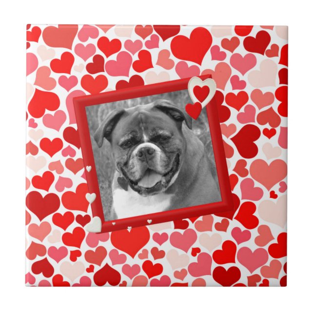 Carreau Valentines Boxer Chien Coeurs (Devant)