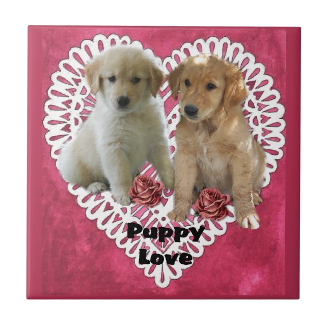 Carreau Valentines de marionnettes Golden Retriever (Devant)
