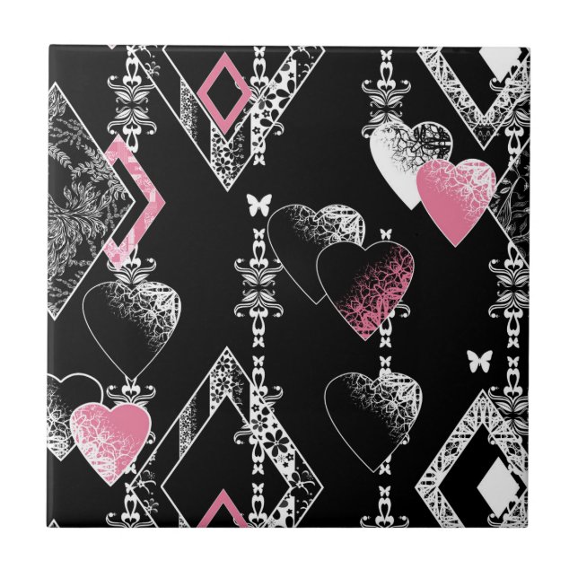 Carreau Valentines sans coutures Amour Jour Noir Coeurs mo (Devant)