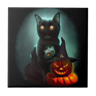 Carreau Vampire Chat et Assistant Citrouille Halloween Sur