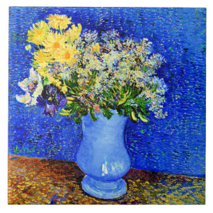 Carreau Van Gogh - Bouquet de fleurs en Vase Bleu
