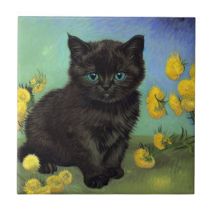 Carreau Van Gogh Chat noir Fleurs jaunes