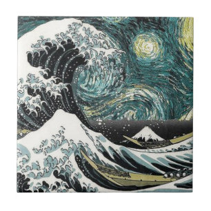 Carreau Van Gogh la nuit étoilée - Hokusai la grande vague