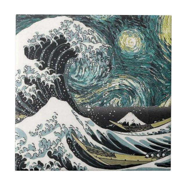 Carreau Van Gogh la nuit étoilée - Hokusai la grande vague (Devant)