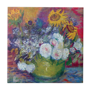 Carreau Van Gogh - Nature morte avec roses et tournesols