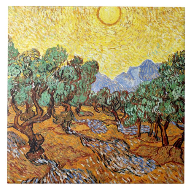 Carreau Van Gogh : Olive Trees with Yellow Sky and Sun (Devant)