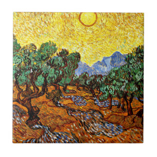 Carreau Van Gogh - Oliviers au ciel jaune et au soleil