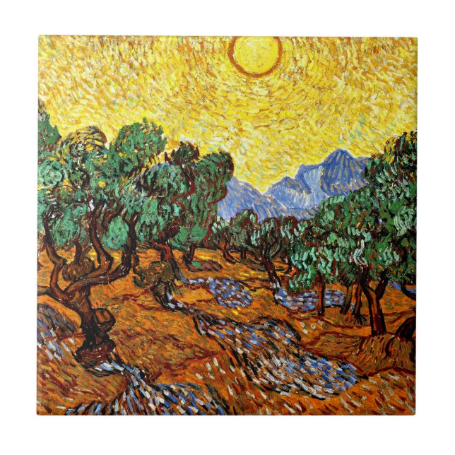 Carreau Van Gogh - Oliviers au ciel jaune et au soleil (Devant)