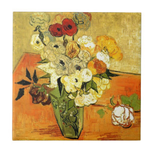 Carreau Van Gogh peignant des fleurs capricieuses et des v