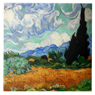 Carreau Van Gogh peinture, Wheatfield avec Cypress Tree