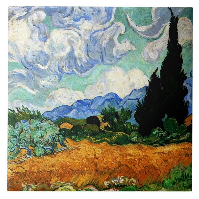 Carreau Van Gogh peinture, Wheatfield avec Cypress Tree (Devant)