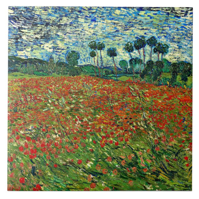 Carreau Van Gogh - Poppy Field, célèbre peinture, (Devant)